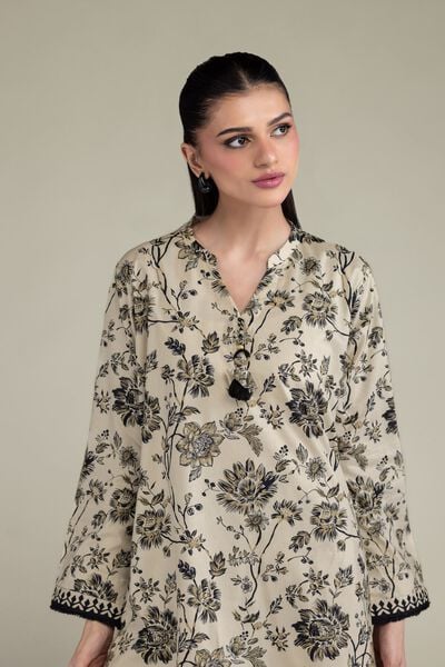 Printed | Cotton Viscose | Beige Floral Kurta | USD 35.00