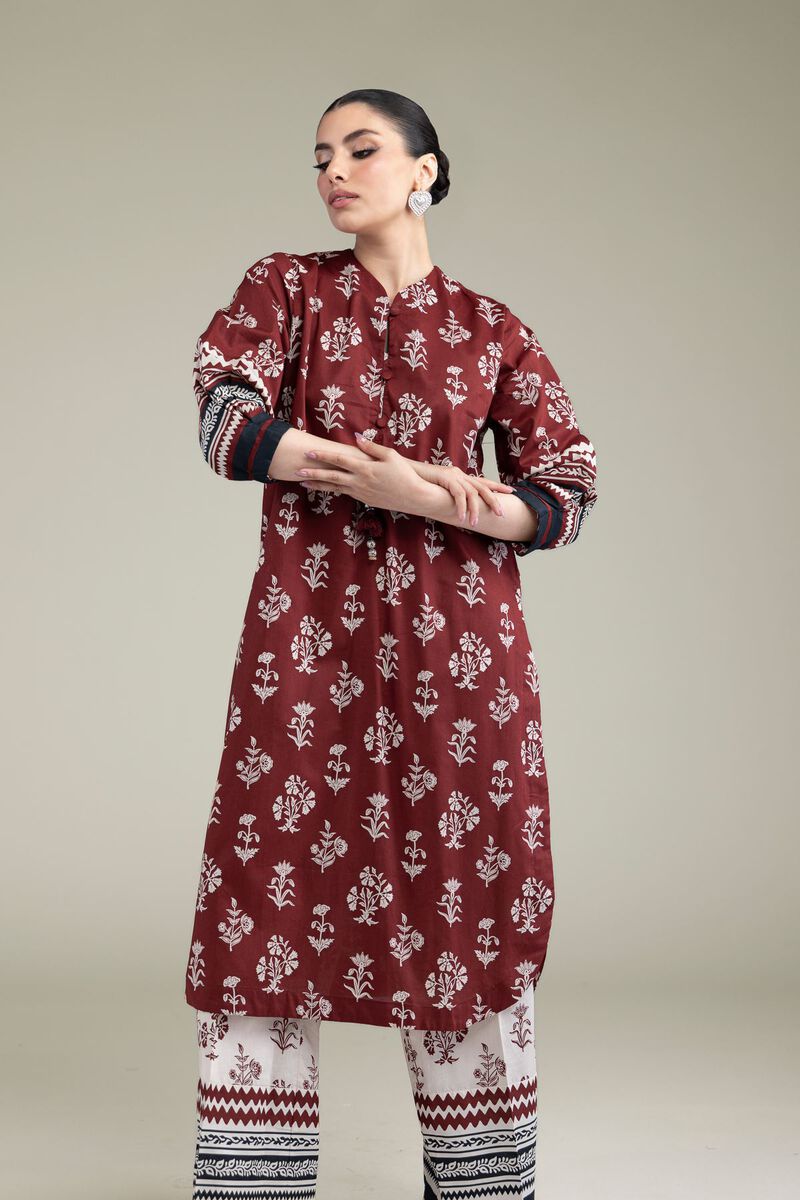 Printed | Cambric | Maroon Cambric Kurta | USD 30.00