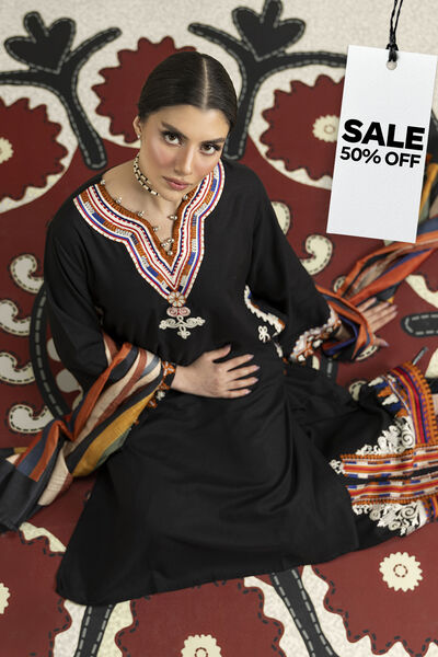 Embroidered | Raw Silk | Black Longline Kurta | USD 22.50