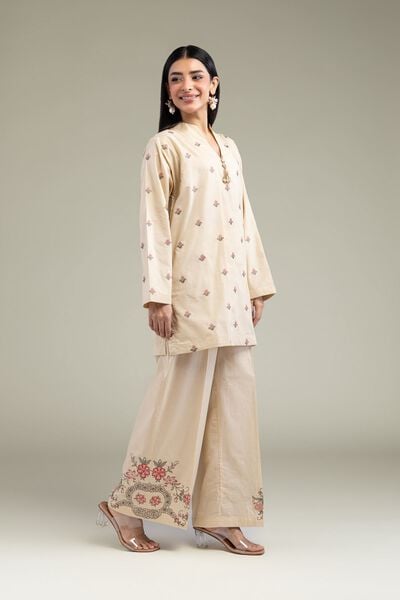 Embroidered | Cambric | Floral Beige Pants | USD 30.00