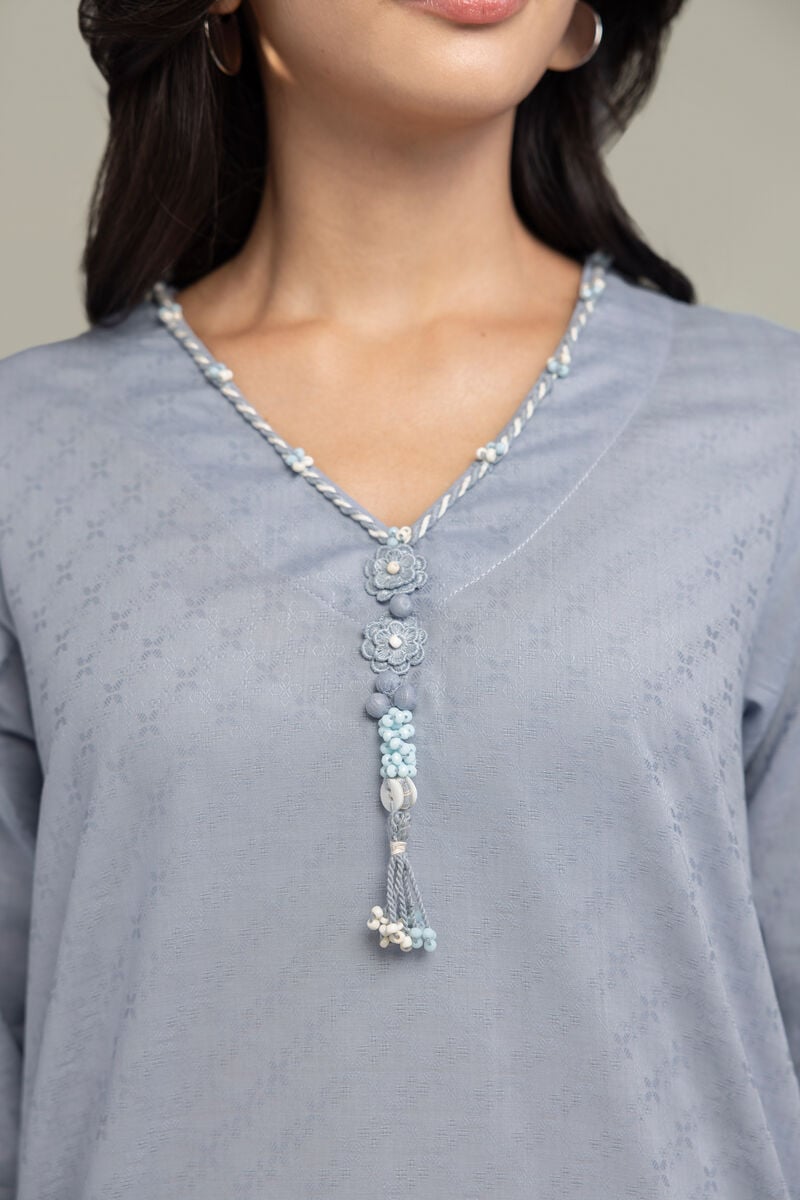 Dyed | Cotton Dobby | V-Neck Cotton Kurta | USD 35.00