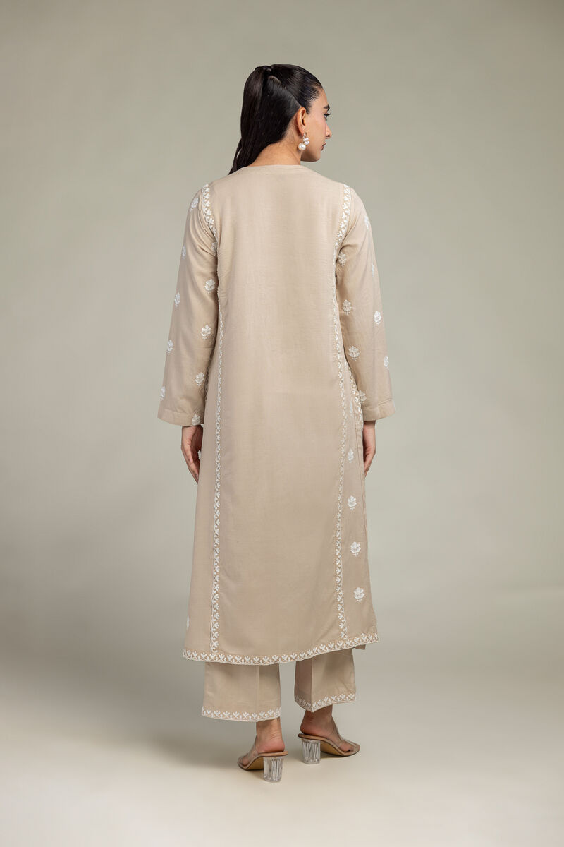 Embroidered | Raw Silk | Beige Embroidered Kurta | USD 45.00