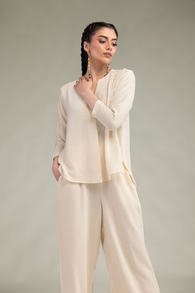 Dyed | Crepe Georgette | Solid V-Neck Shirt | USD 40.00
