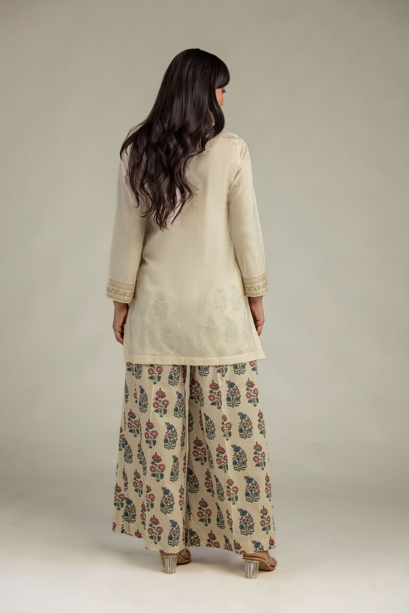 Embroidered | Cambric | Beige V-Neck Kurta | USD 40.00