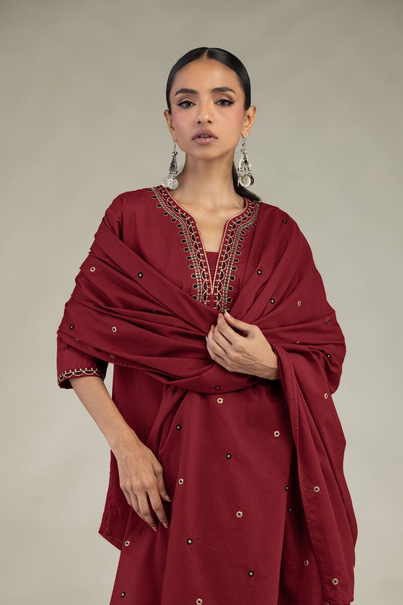 Textured Lawn | Embroidered | Maroon Lawn Dupatta | USD 35.00