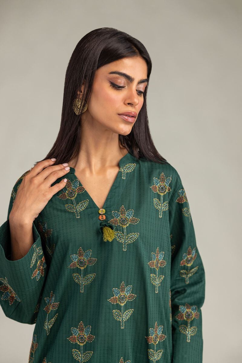 Embroidered | Cotton Dobby | Floral Longline Kurta | USD 40.00