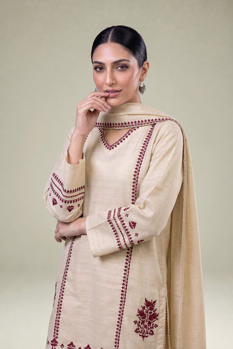 Embroidered | Light Khaddar | Floral Beige Dupatta | USD 35.00