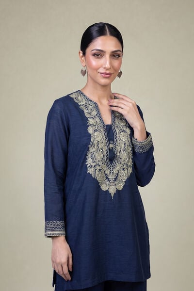 Embroidered | Light Khaddar | Navy Khaddar Kurta | USD 45.00