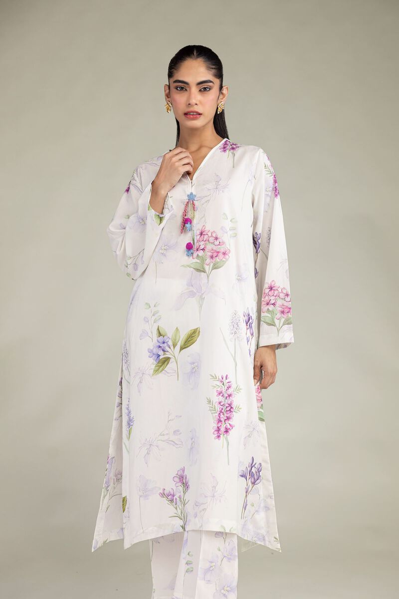 Printed | Cotton Viscose | White V-Neck Kurta | USD 35.00