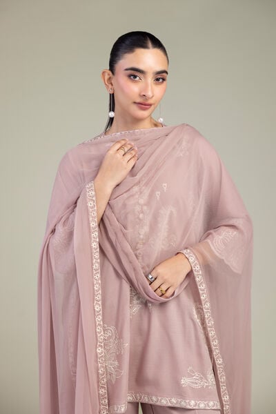Embroidered | Chiffon | Pink Floral Dupatta | USD 40.00