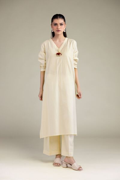 Dyed | Textured Cotton Viscose | Long Cotton Kurta | USD 35.00