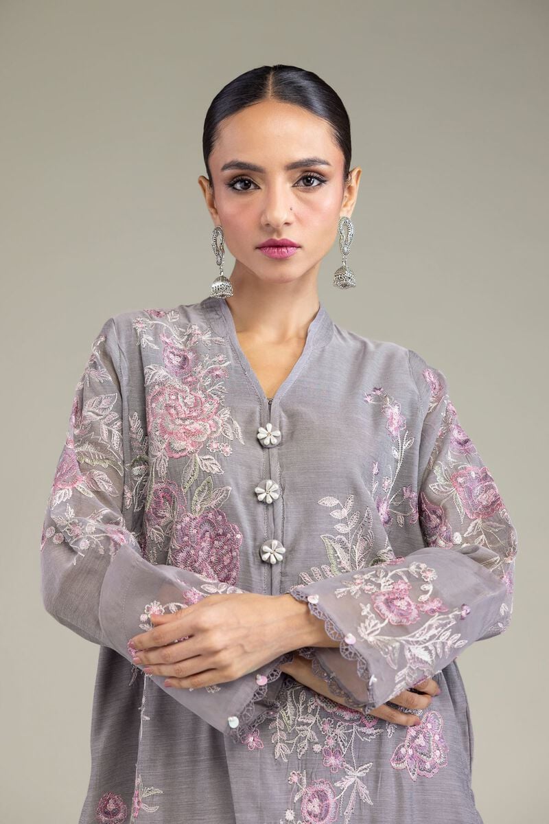 Embroidered | Paper Silk | Floral Longline Kurta | USD 70.00