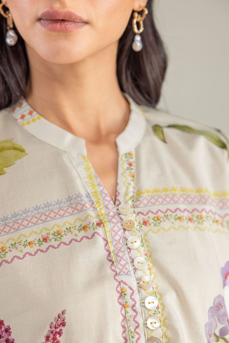 Printed | Cambric | Floral Band-Collar Kurta | USD 35.00