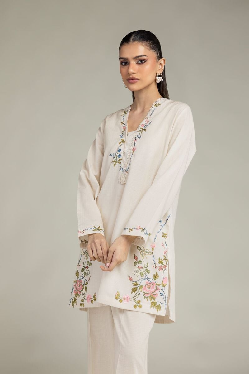Embroidered | Cotton Dobby | Cotton V-Neck Kurta | USD 40.00