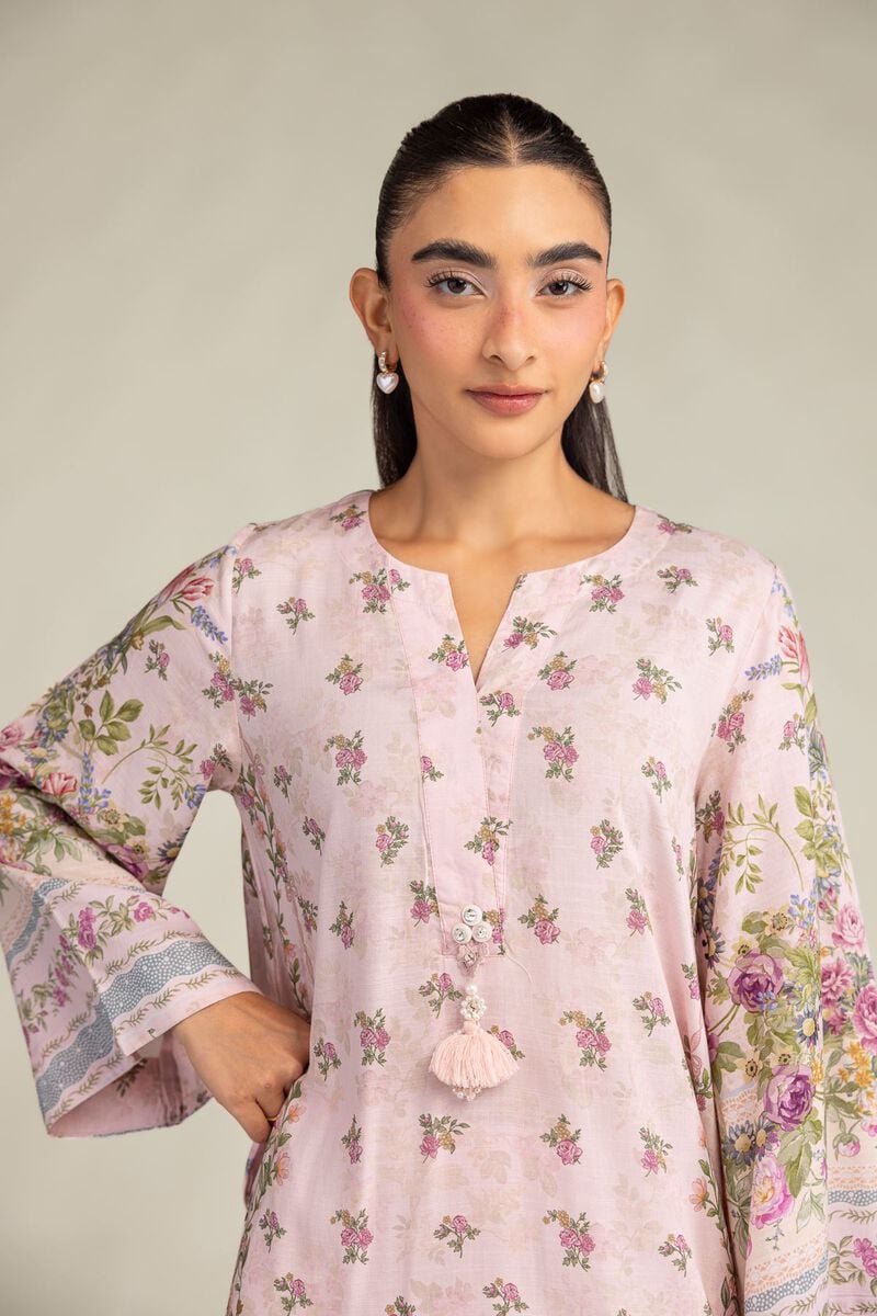 Printed | Raw Silk | Pink Silk Kurta | USD 45.00