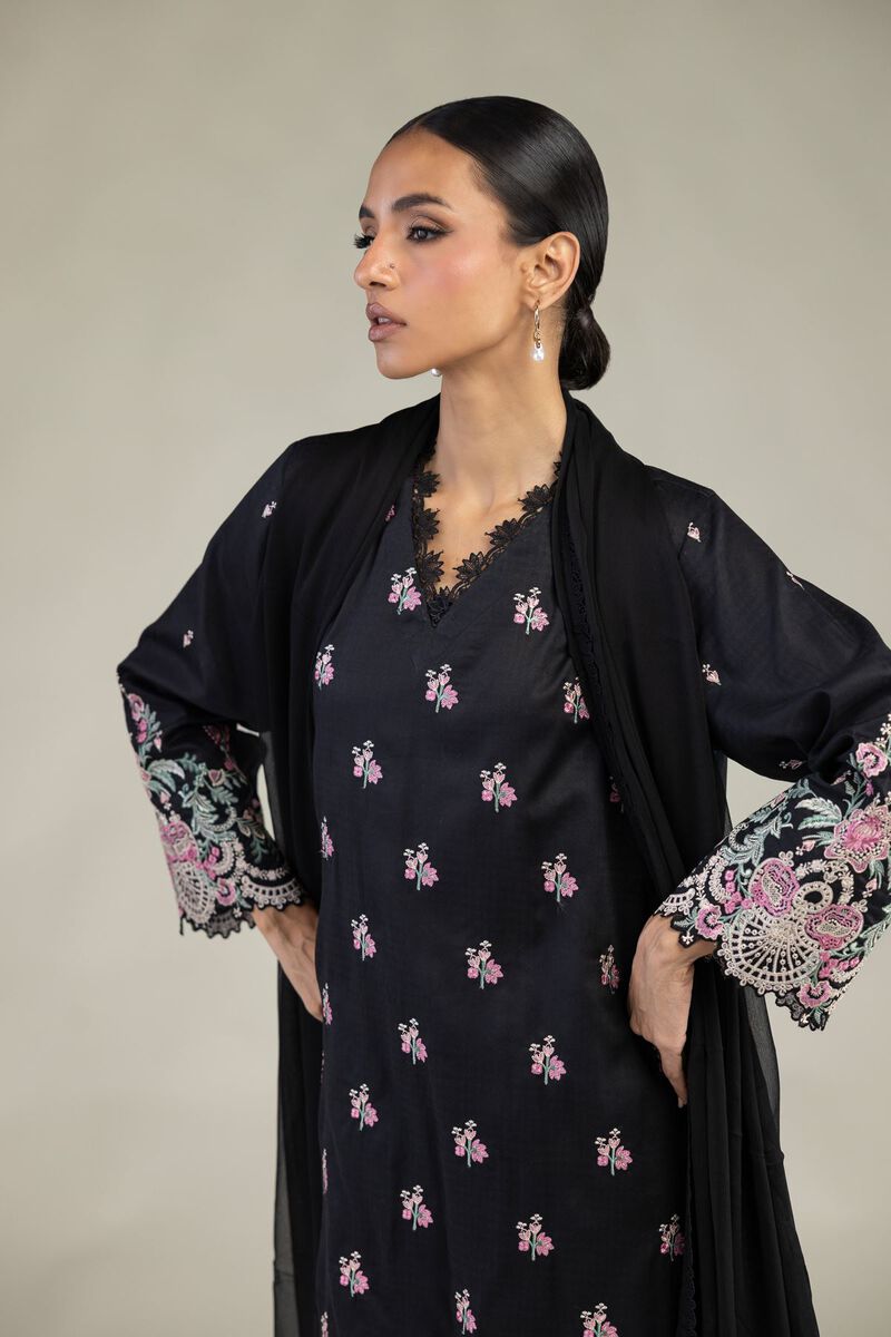 Embroidered | Dobby | Black Tailored 3-Piece | USD 80.00