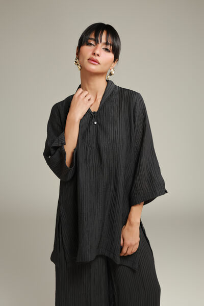 Dyed | Blended Crinkle | Black Crinkle Kurta | USD 35.00