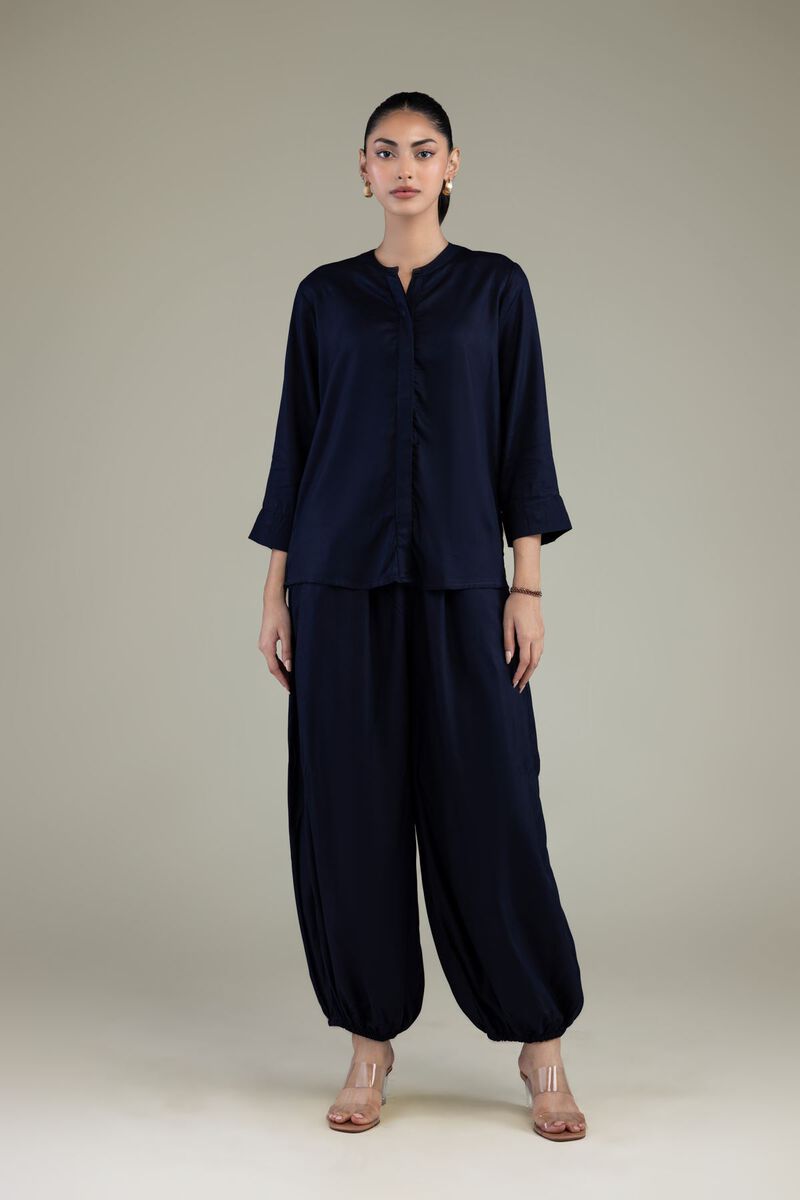 Embroidered | Viscose Crepe | Navy Viscose Trousers | USD 30.00