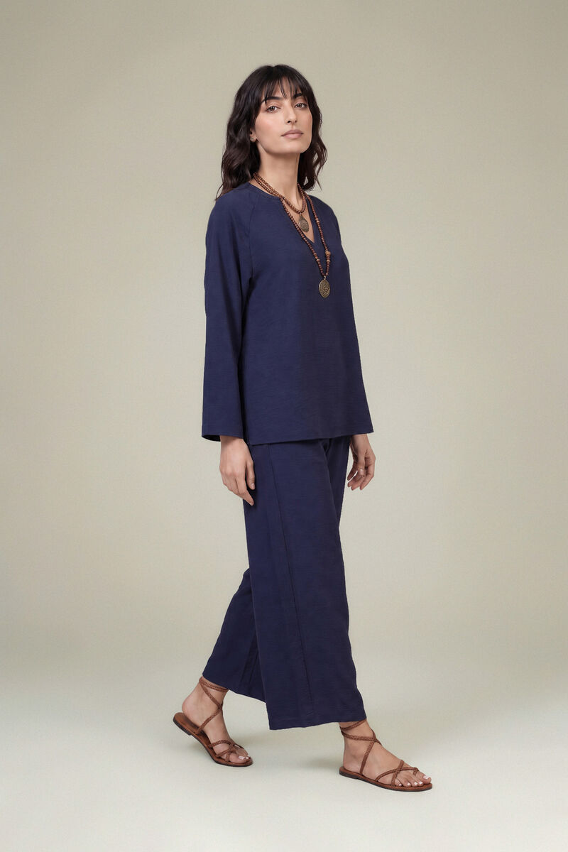 Dyed | Textured Georgette | Solid Navy Trousers | USD 35.00