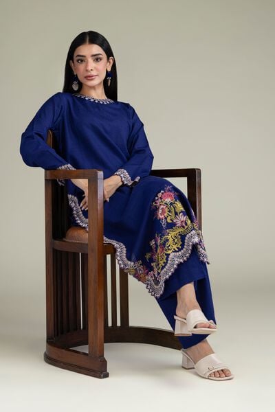 Embroidered | Cotton Dobby | Floral Scalloped Kurta | USD 45.00