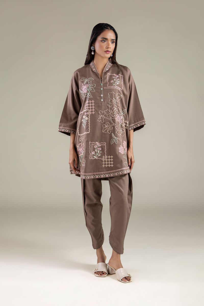 Embroidered | Cotton Dobby | Floral V-Neck Kurta | USD 40.00