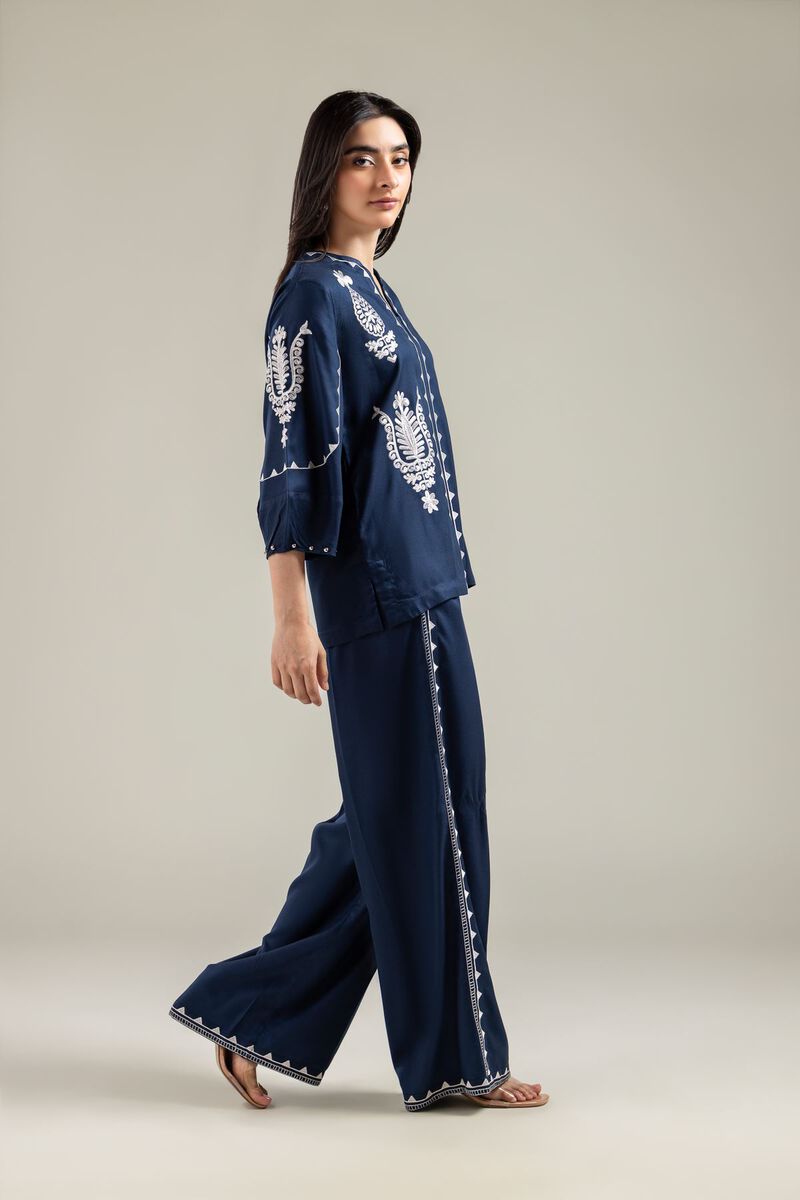 Embroidered | Viscose Crepe | Embroidered Navy Blouse | USD 40.00