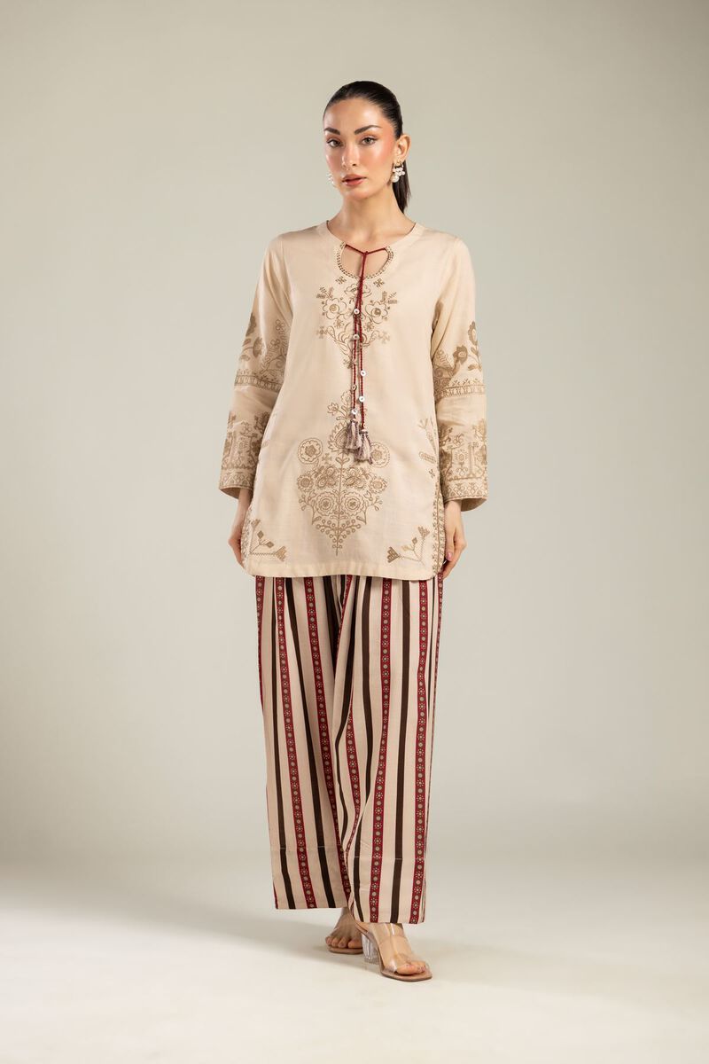Embroidered | Raw Silk | Floral Beige Kurta | USD 55.00