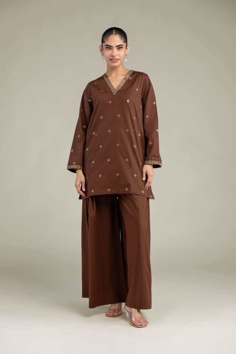 Embroidered | Cambric | Brown Solid Pants | USD 30.00