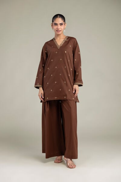 Embroidered | Cambric | Brown Solid Pants | USD 30.00