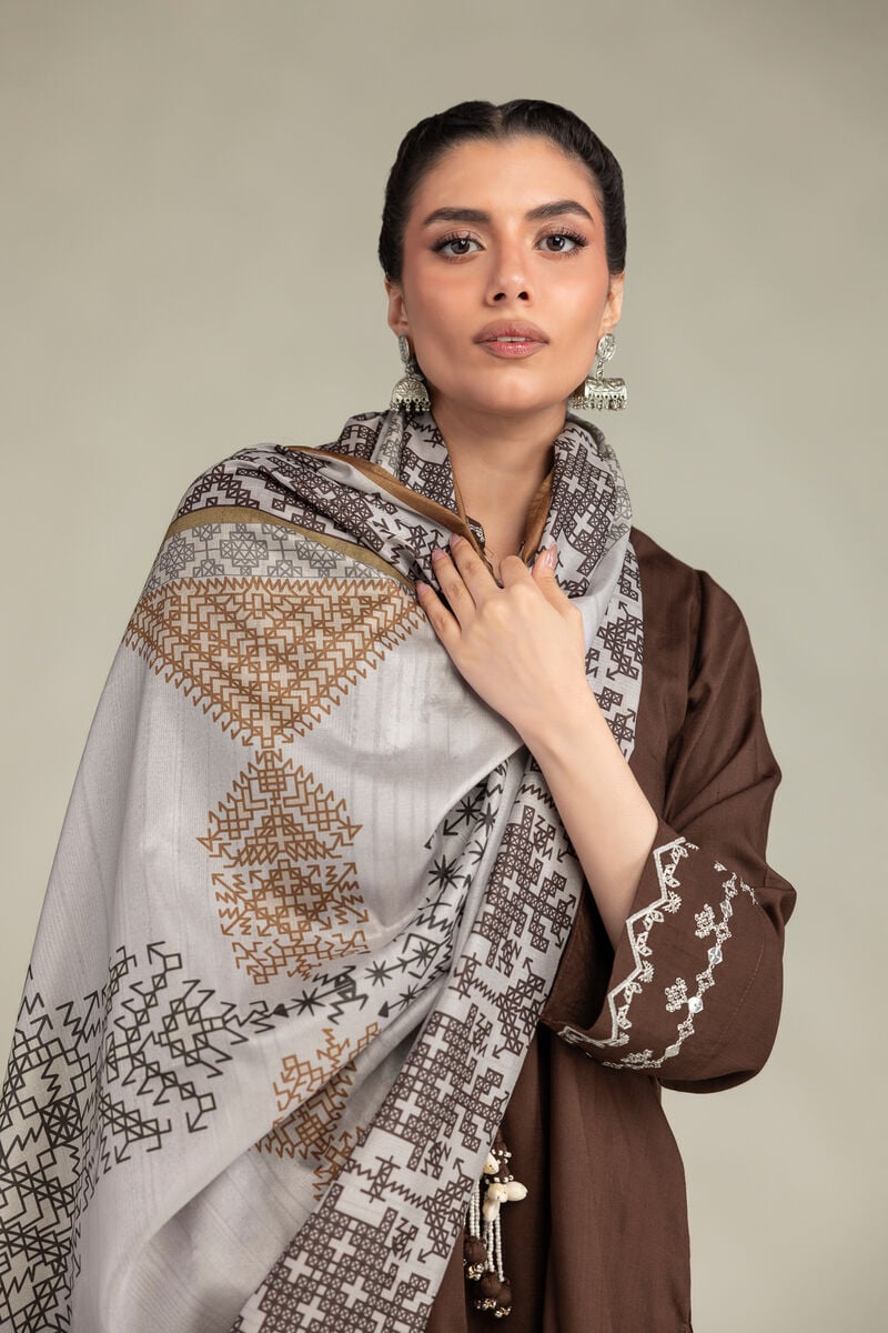 Embroidered | Polyester Silk | Brown Silk Dupatta | USD 30.00