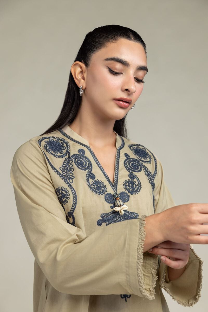 Embroidered | Cambric | Cambric V-Neck Kurta | USD 45.00