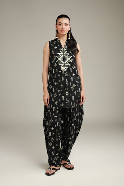 Embroidered | Cotton Dobby | Black Cotton Pants | USD 30.00