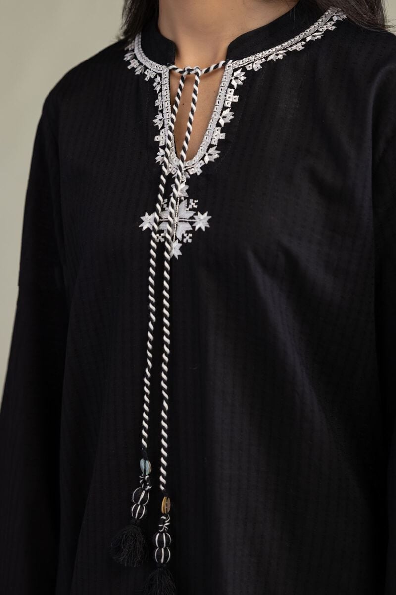 Embroidered | Cotton Dobby | Short Black Kurta | USD 40.00