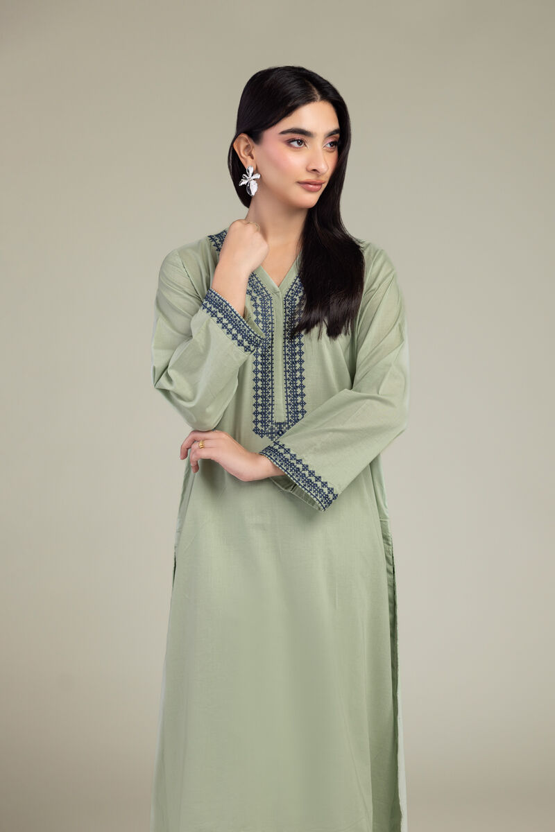 Embroidered | Cambric | Long Mint Kurta | USD 35.00
