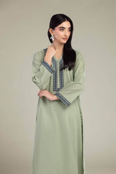 Embroidered | Cambric | Long Mint Kurta | USD 35.00