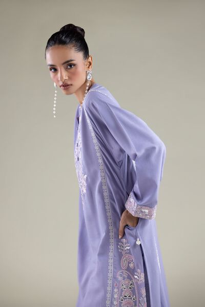 Embroidered | Raw Silk | Paisley Longline Kurta | USD 60.00