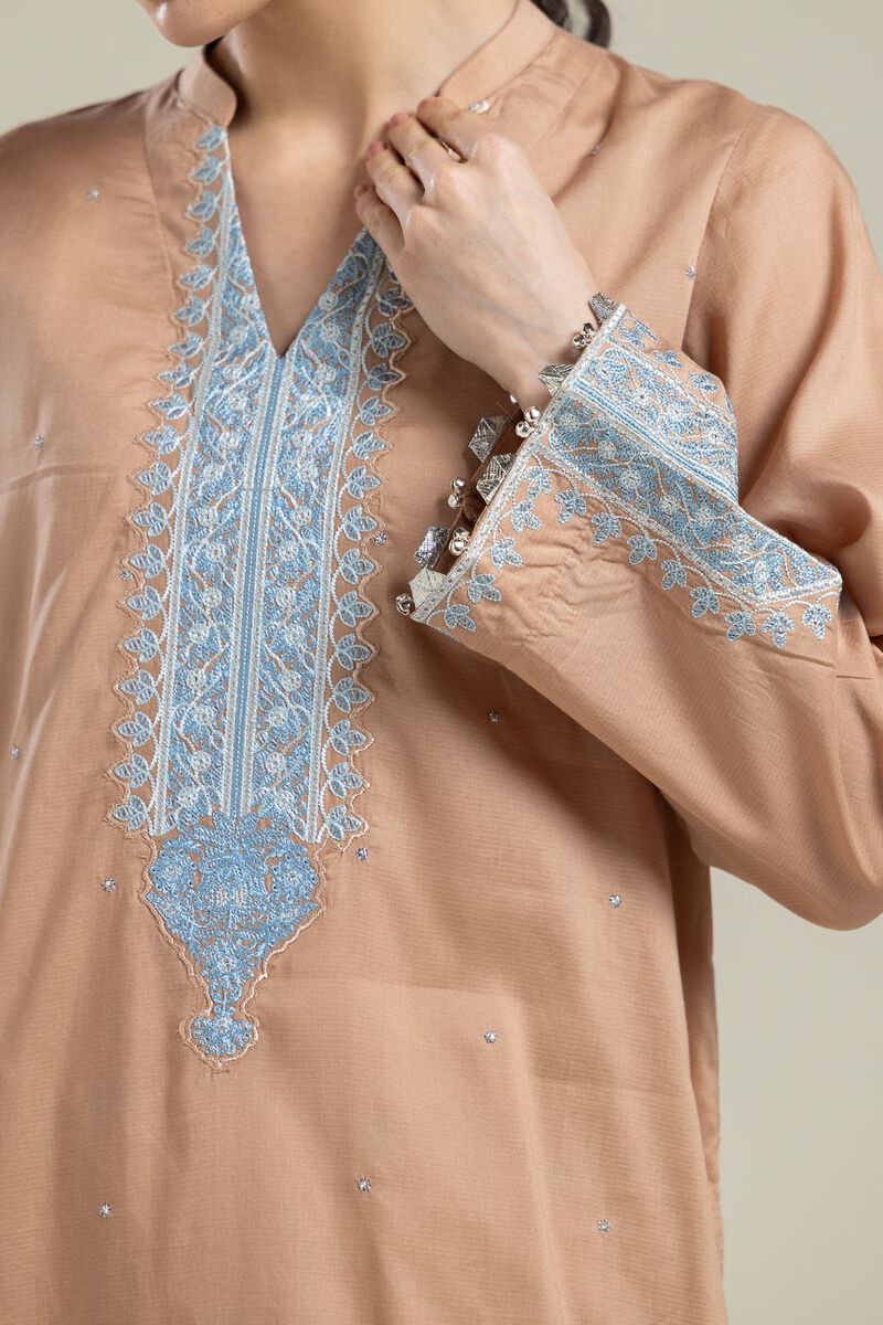 Embroidered | Textured Weave | Embroidered V-Neck Kurta | USD 40.00