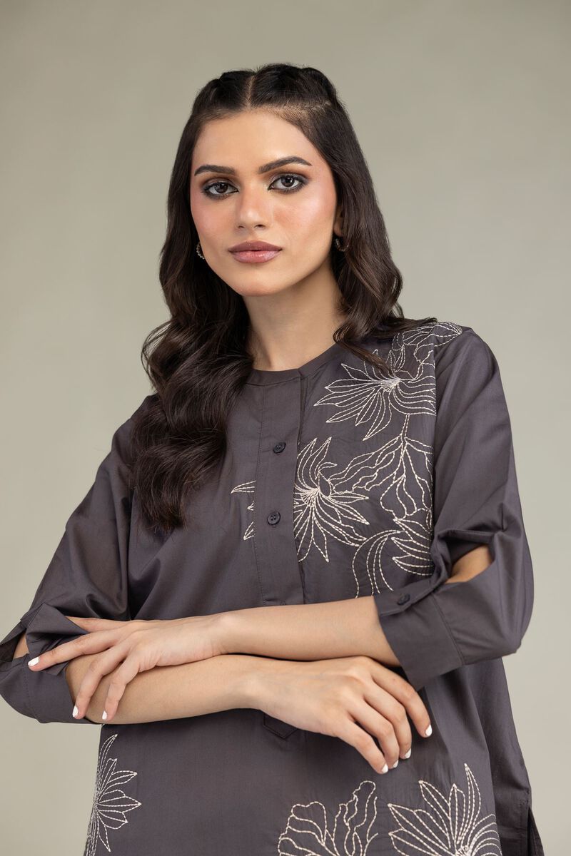 Embroidered | Poplin | Gray Poplin Shirt | USD 35.00