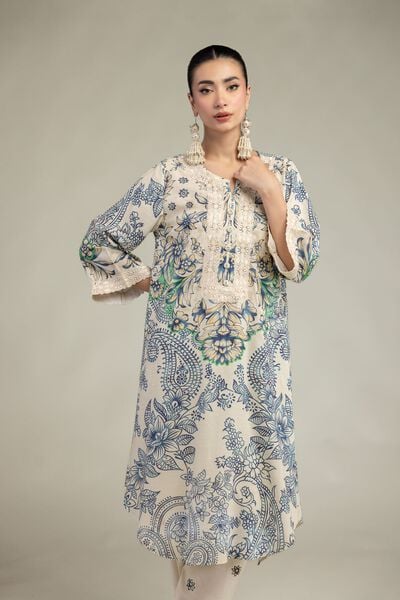 Embroidered | Raw Silk | Floral Round-Neck Kurta | USD 60.00
