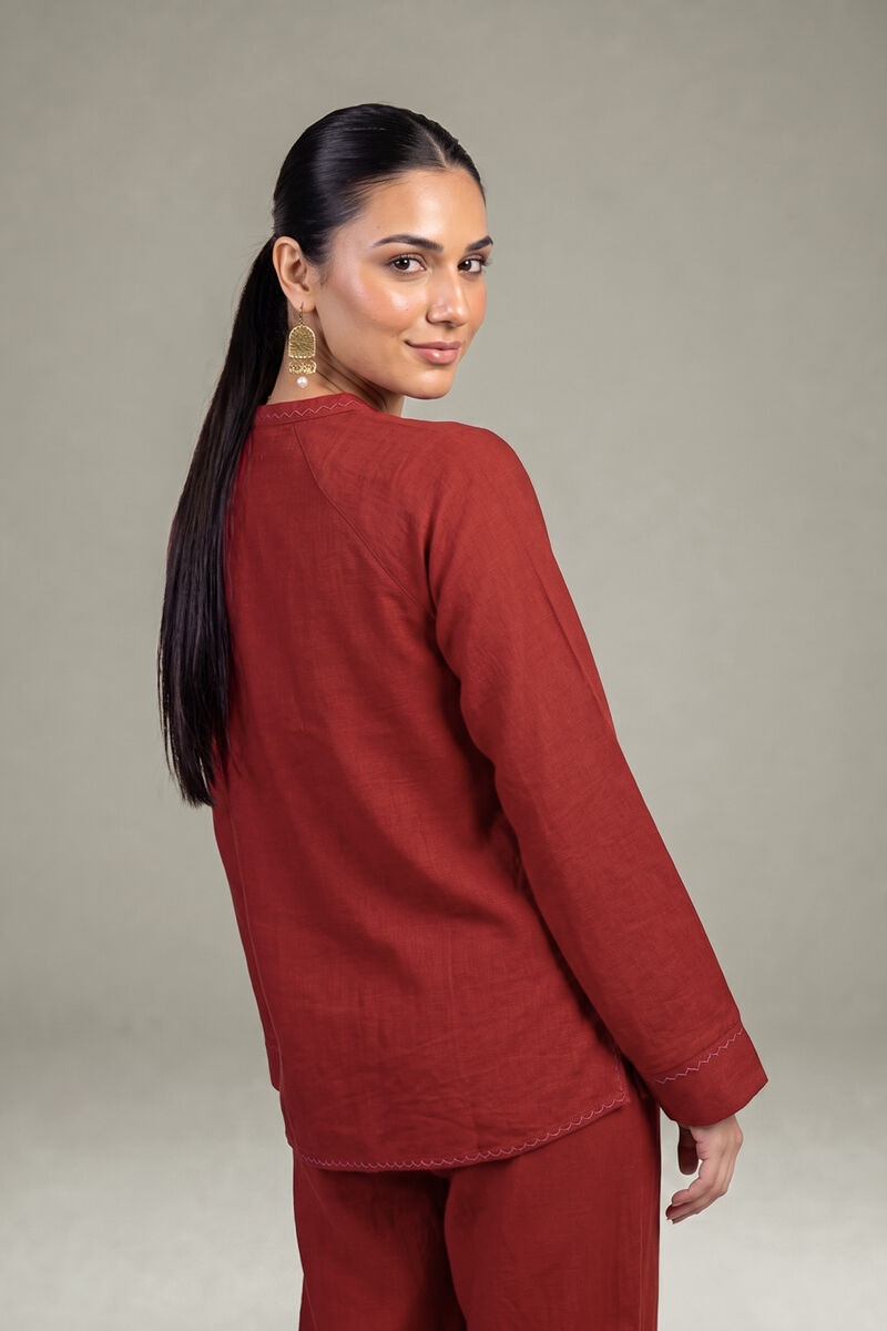 Dyed | Crepe | Rust V-Neck Tunic | USD 40.00
