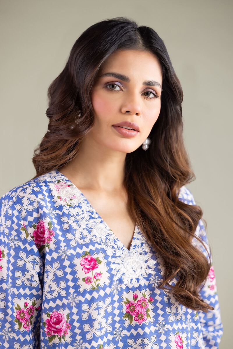 Embroidered | Textured Cotton | Geometric V-Neck Kurta | USD 30.00