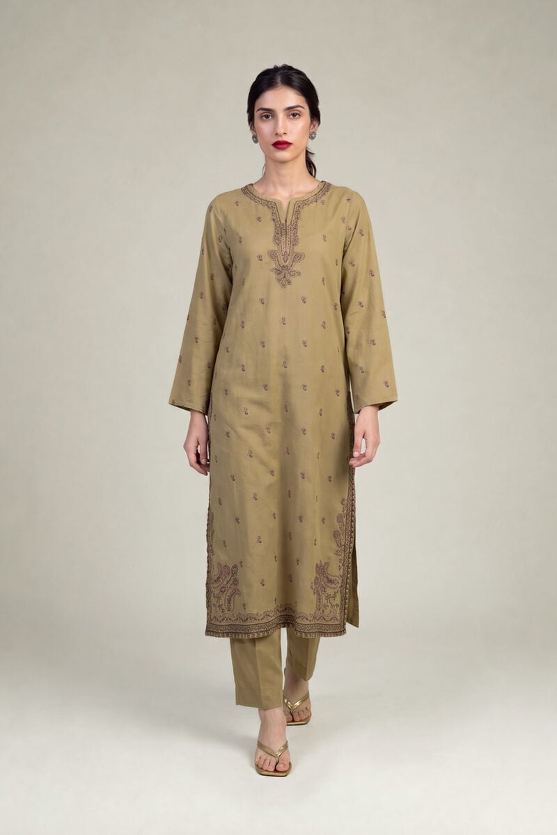 Embroidered | Raw Silk | Olive Silk Kurta | USD 65.00