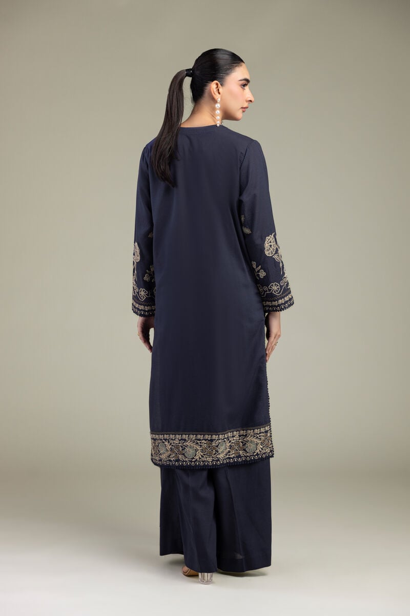 Embroidered | Raw Silk | Floral Navy Kurta | USD 65.00