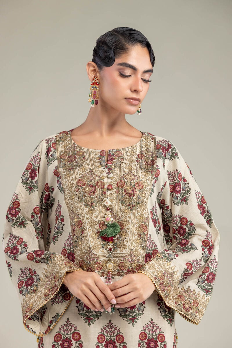 Embroidered | Raw Silk | Long Floral Kurta | USD 65.00