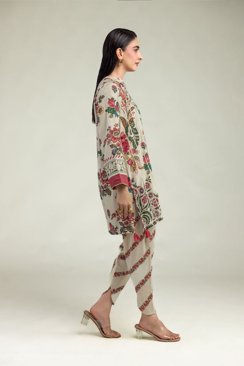 Embroidered | Raw Silk | Beige Floral Shalwar | USD 30.00