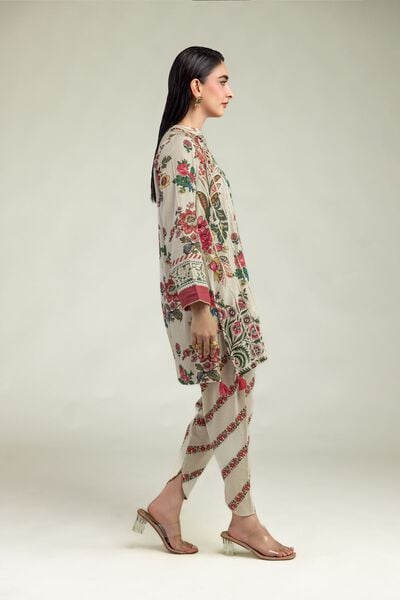 Embroidered | Raw Silk | Beige Floral Shalwar | USD 30.00