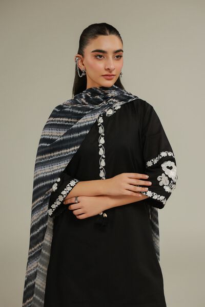 Embroidered | Cotton Net | Black Cotton Dupatta | USD 25.00
