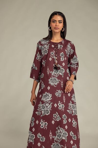 Printed | Cambric | Maroon Floral Kurta | USD 35.00