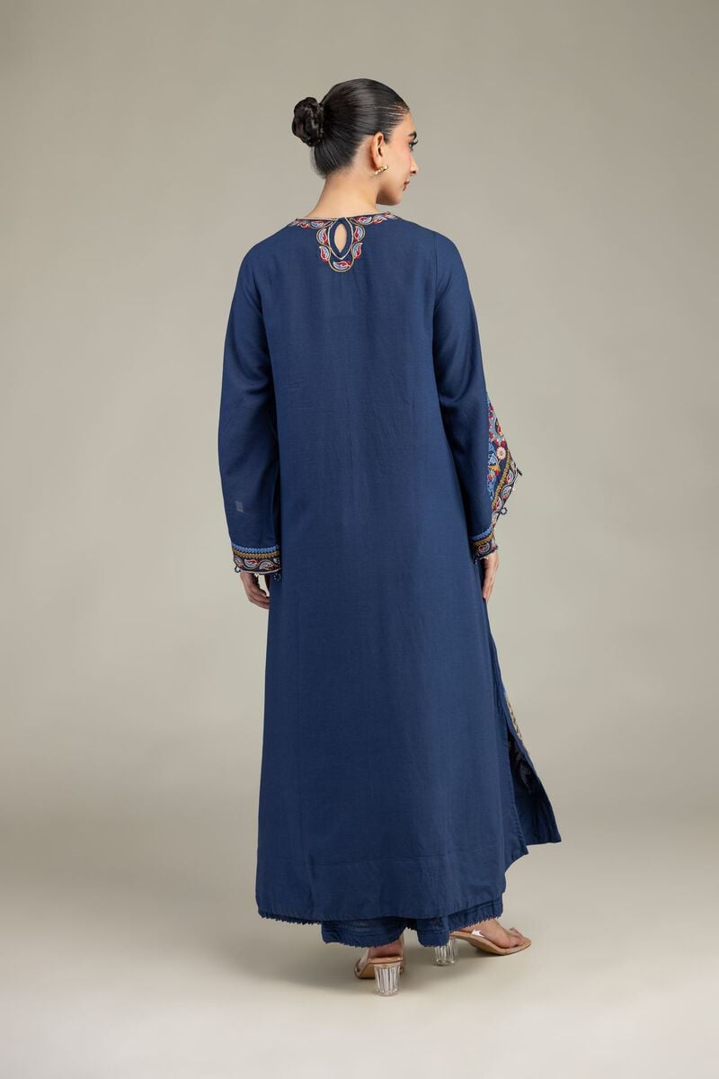 Embroidered | Raw Silk | Floral Navy Kurta | USD 65.00