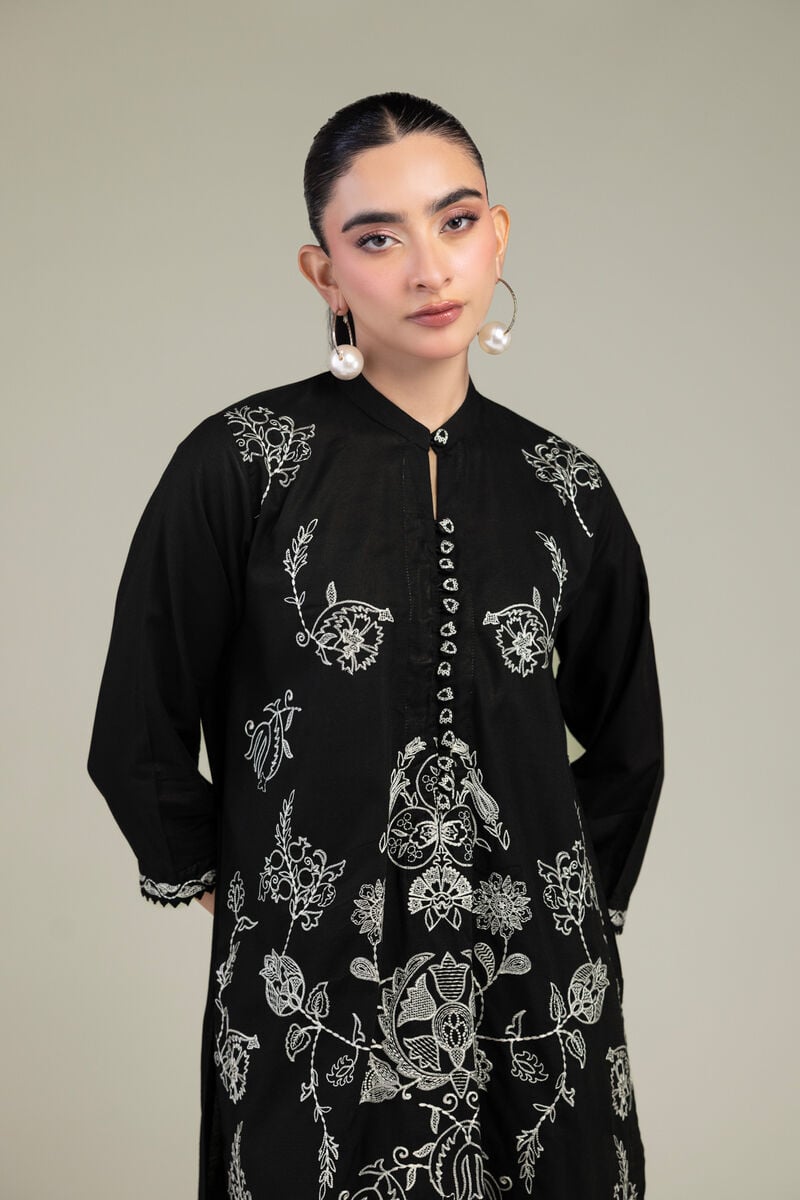 Embroidered | Raw Silk | Black Floral Kurta | USD 55.00
